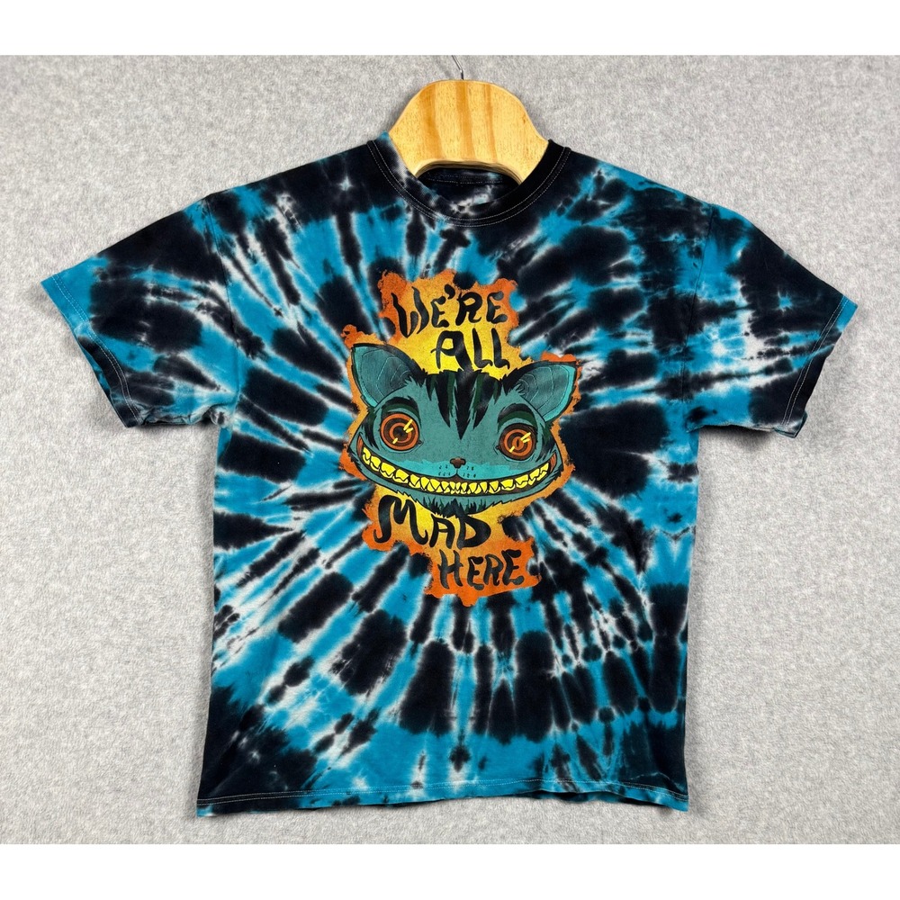 Hot Topic T-Shirt Unisex Large Blue Tie Dye Alice in Wonderland Cheshire Cat